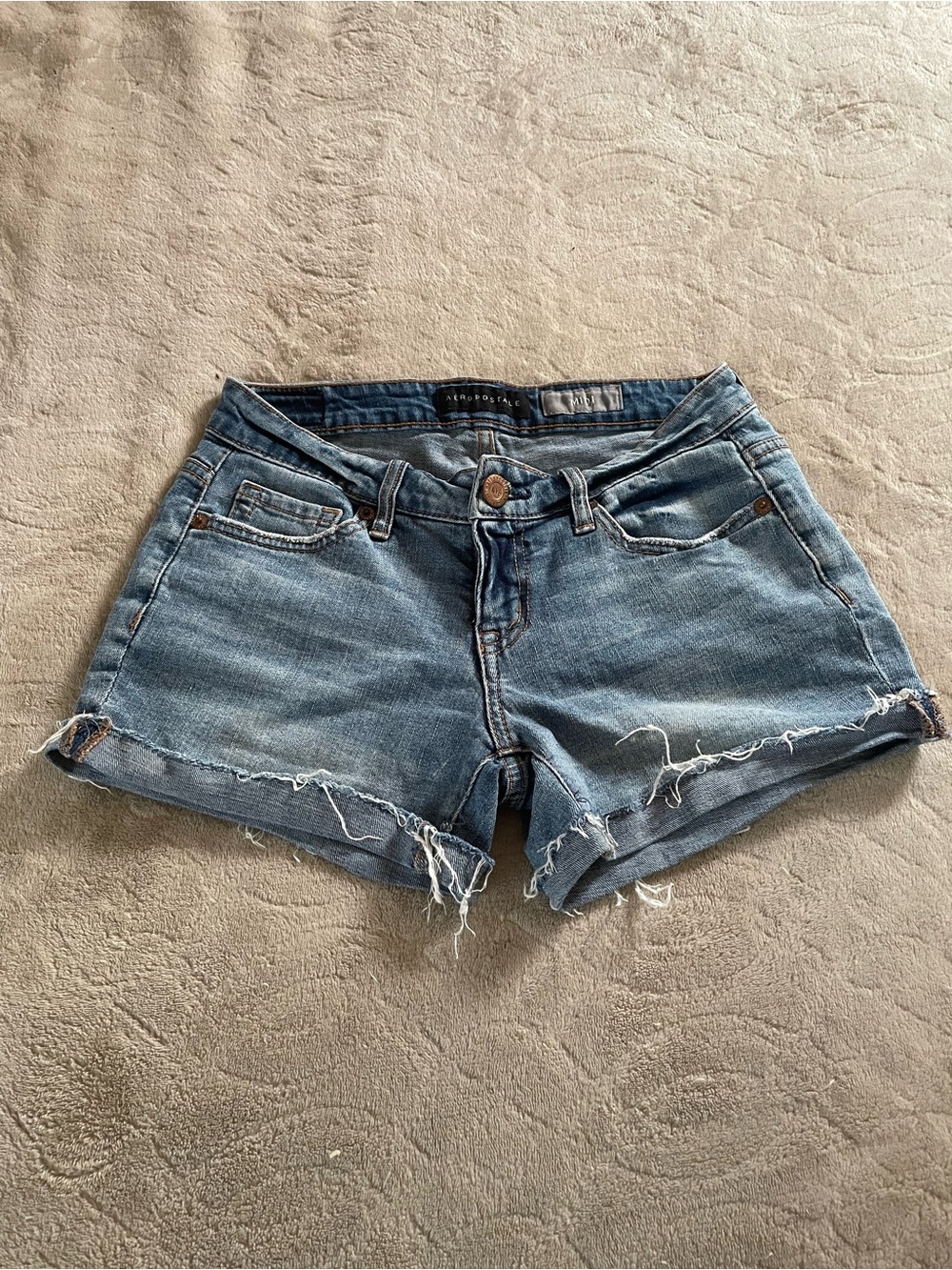 Aeropostale Medium Wash Distressed Denim Cutoff Shorts